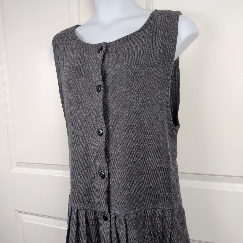 Vtg Poetcore Hand Woven Herringbone Drop Waist Pleated Pinafore Dress Lagenlook